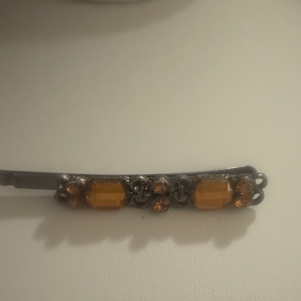 Beaded Amber-Colored Stone Hair Barrette Set of 4
